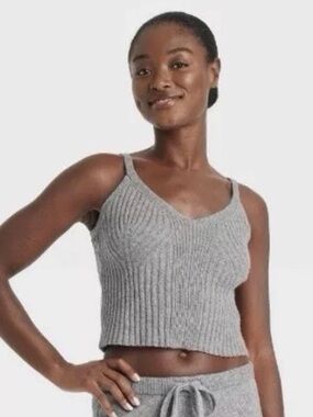 Gray Ribbed Knit Cropped Tank by Aiden- Small NWT